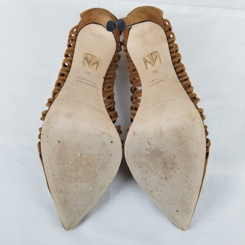Tamara Mellon Tan Neutral Suede Braided Pointed Toe Pump Heels Size 8 - Picture 10 of 12